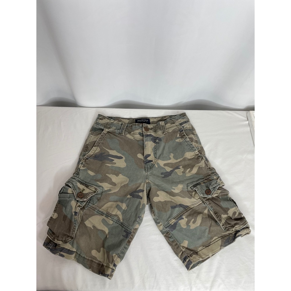 American Eagle Cargo Shorts Mens 28 Green Camo Excellent Extreme Flex Classic